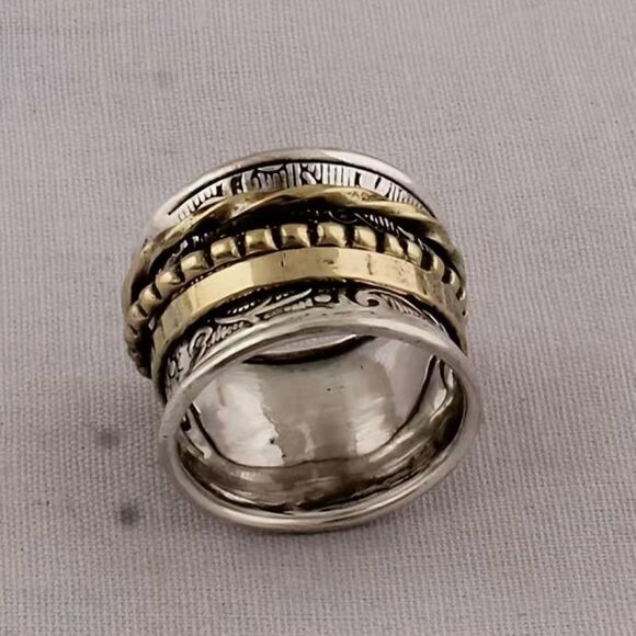 Boho Spinner Ring Two Tone Funky and Chunky #647 - Picture 5 of 11